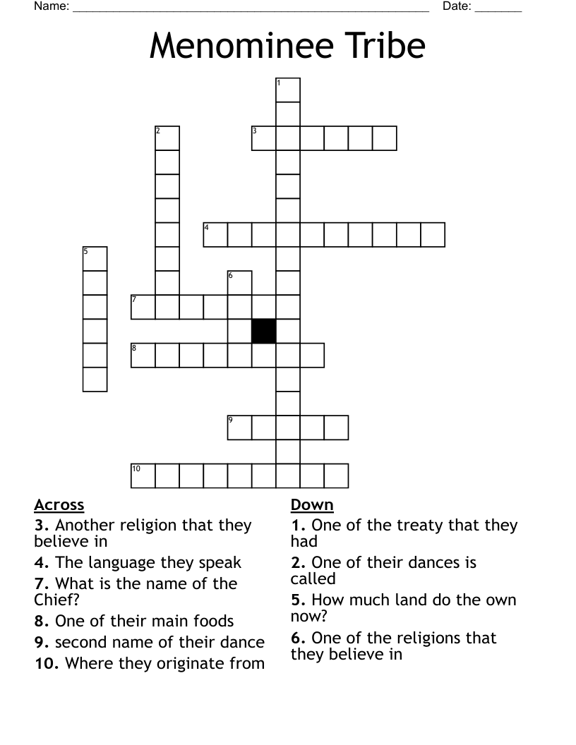 Menominee Tribe Crossword
