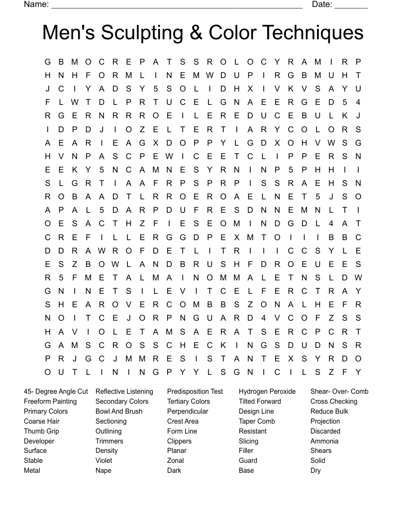 Men's Sculpting & Color Techniques Word Search