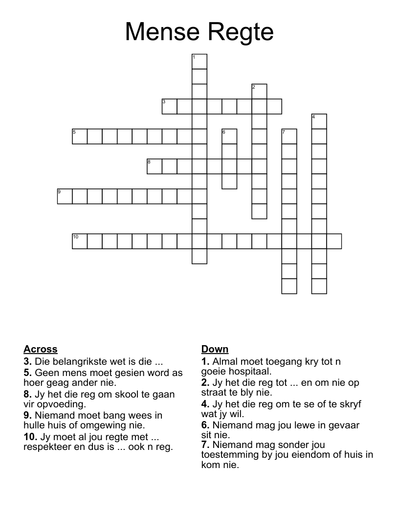 Mense Regte Crossword