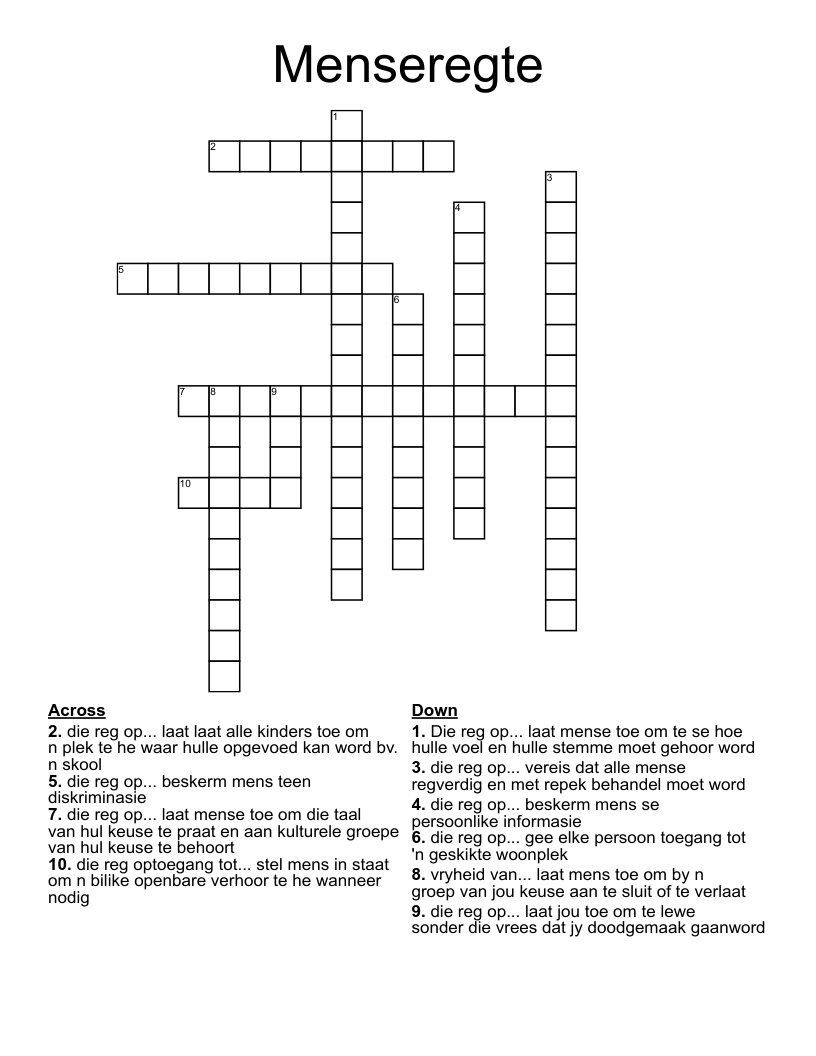 Menseregte Crossword