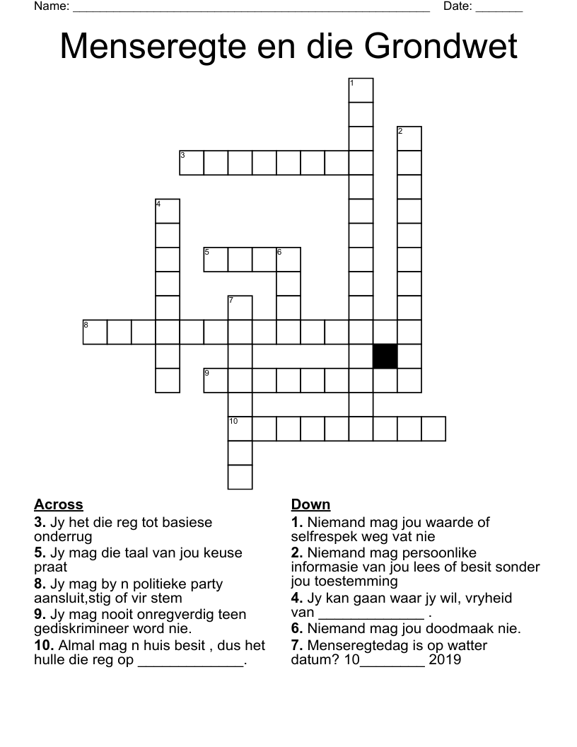Menseregte en die Grondwet Crossword