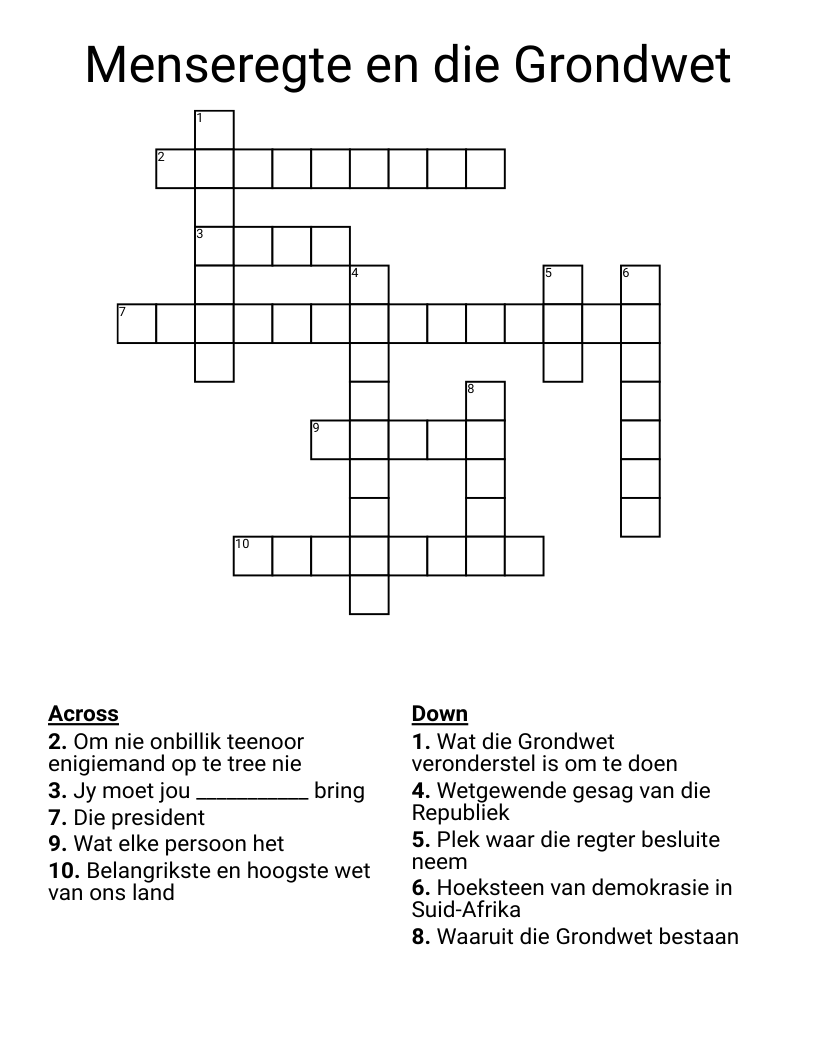 Menseregte en die Grondwet Crossword