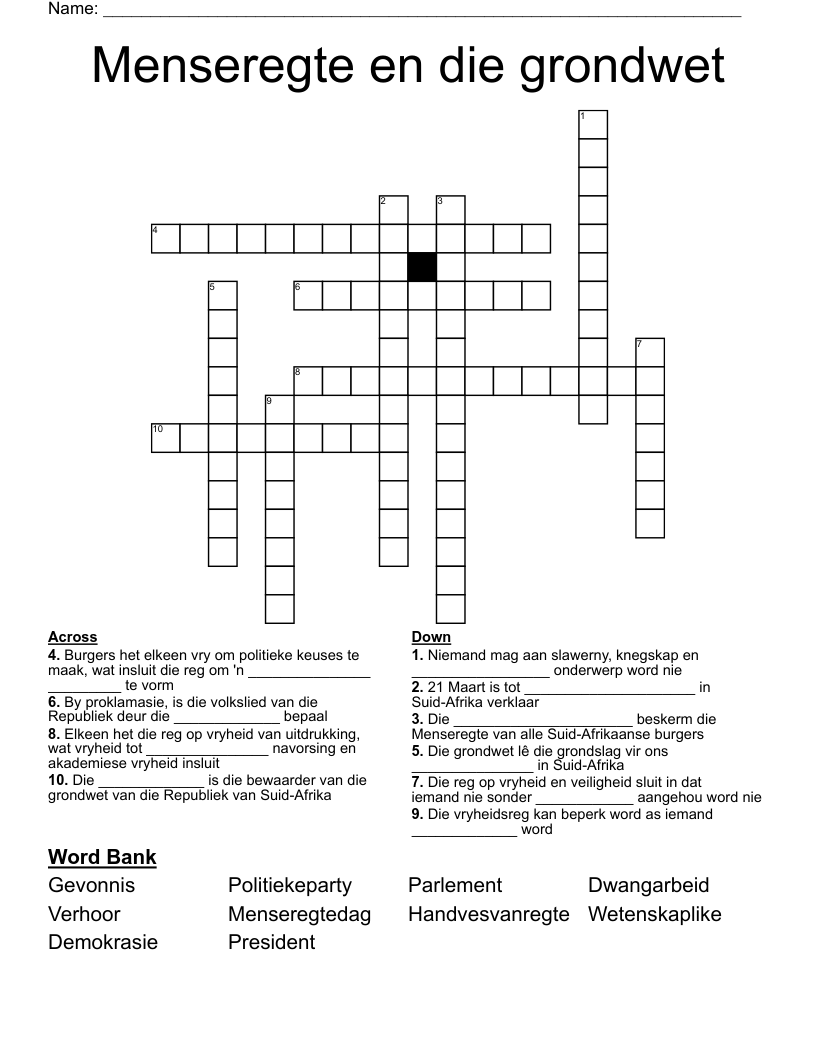Menseregte en die grondwet  Crossword