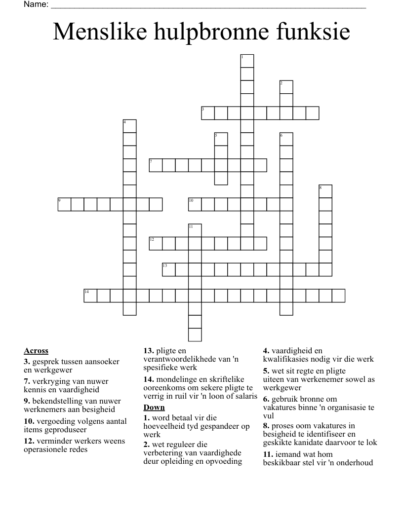Menslike hulpbronne funksie Crossword