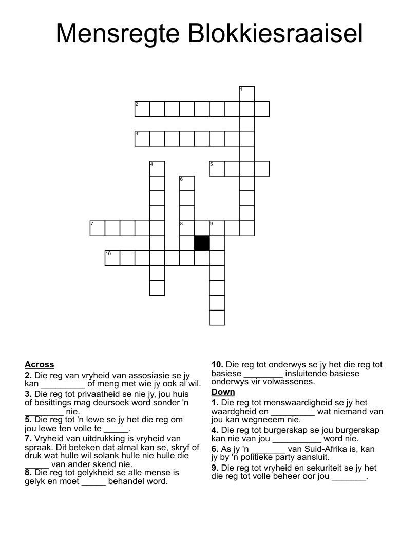 Mensregte Blokkiesraaisel  Crossword
