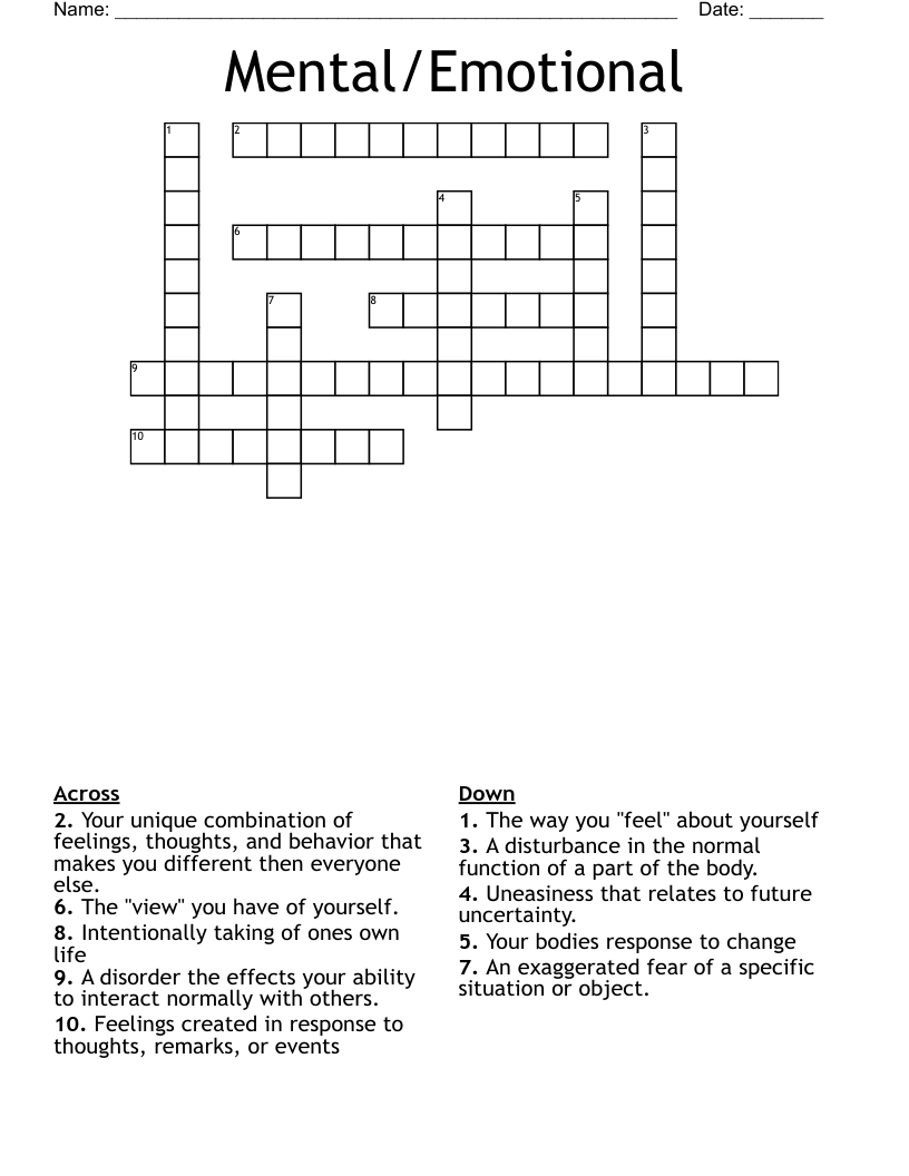 Mental/Emotional Crossword