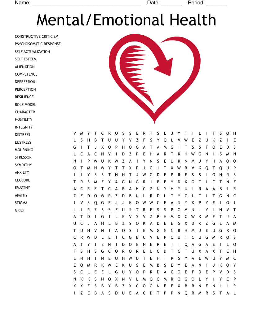 Mental/Emotional Health  Word Search
