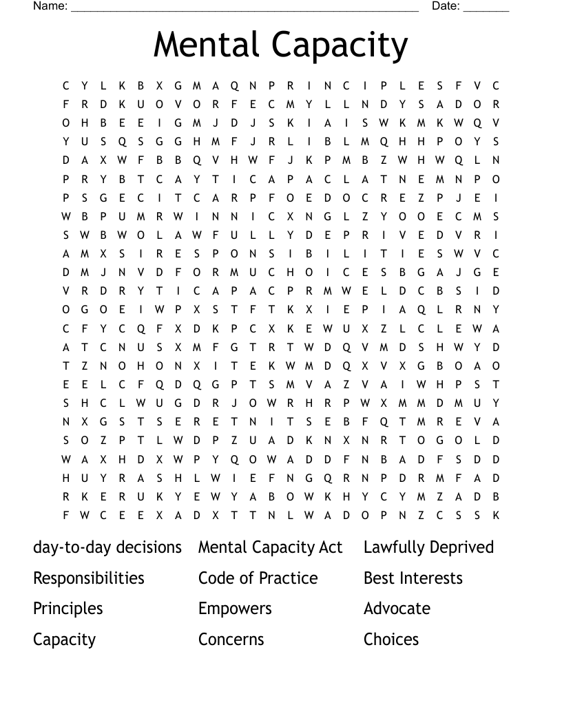 Mental Capacity Word Search