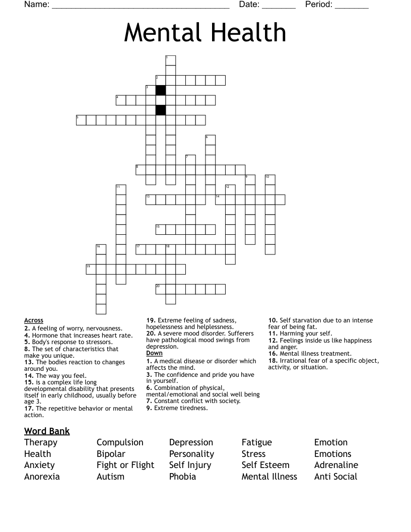 Mental Health Crossword