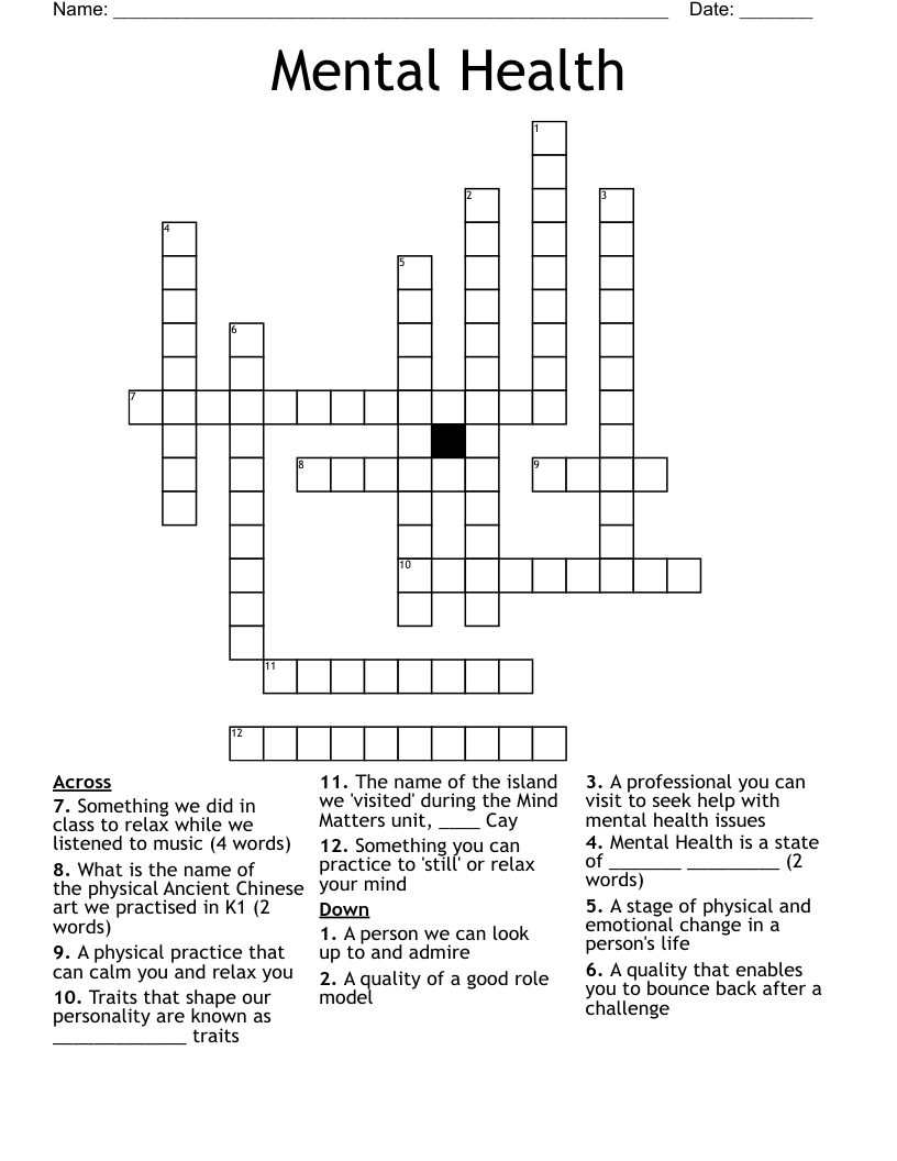 Mental Health Crossword