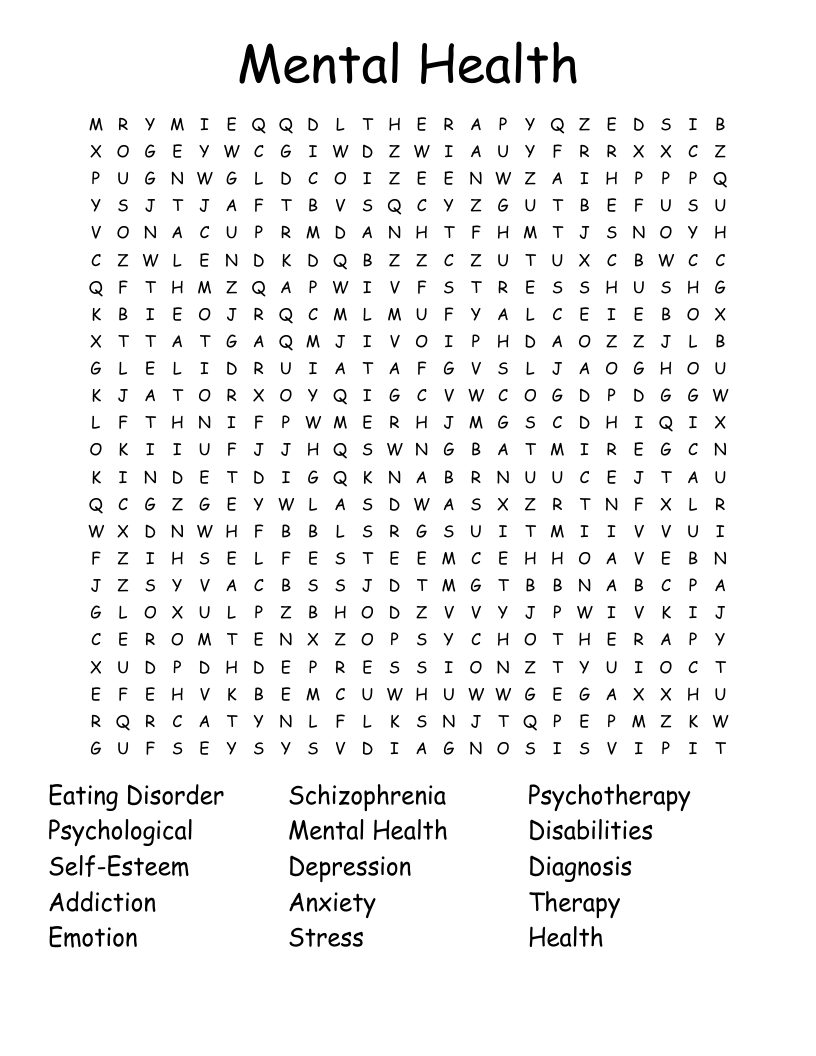 Mental Health Word Search