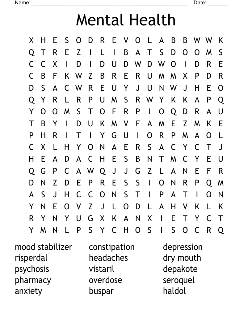 Mental Health Word Search