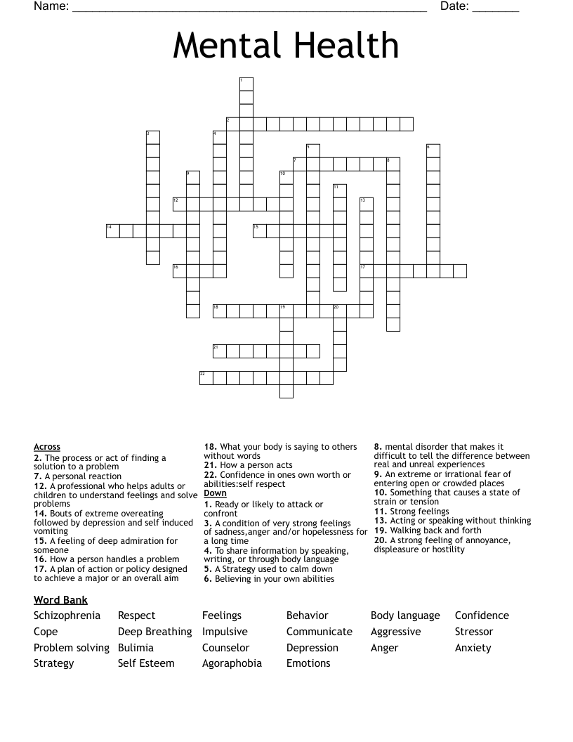 Mental Health Crossword