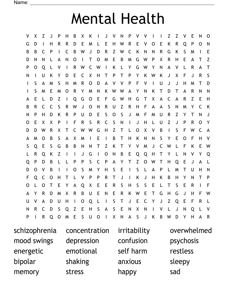 Mental Health Word Search