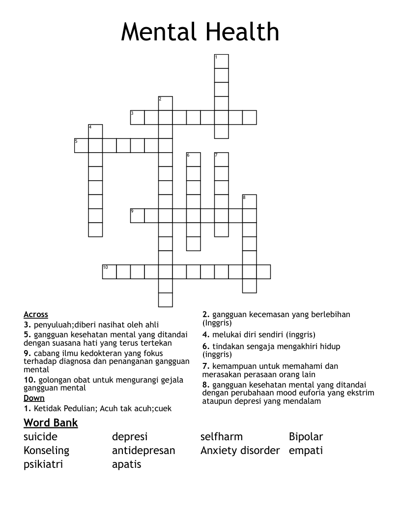 Mental Health Crossword