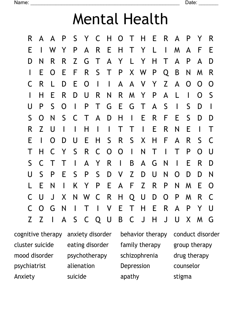 Mental Health Word Search
