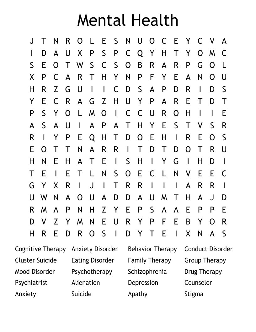 Mental Health Word Search