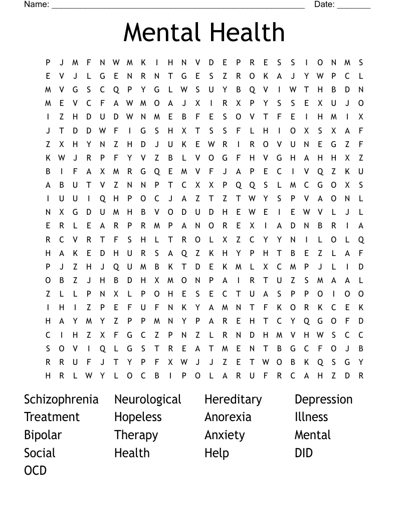 Mental Health Word Search