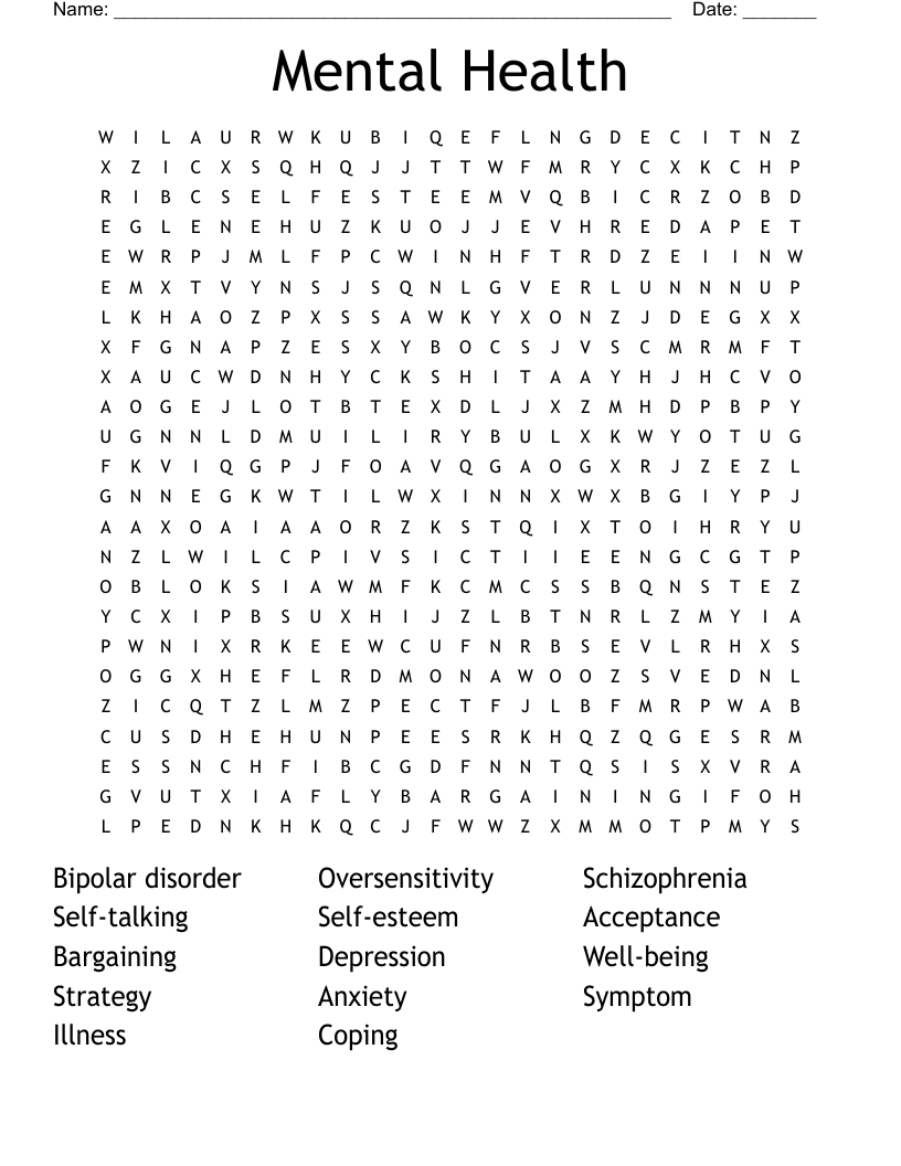 Mental Health Word Search