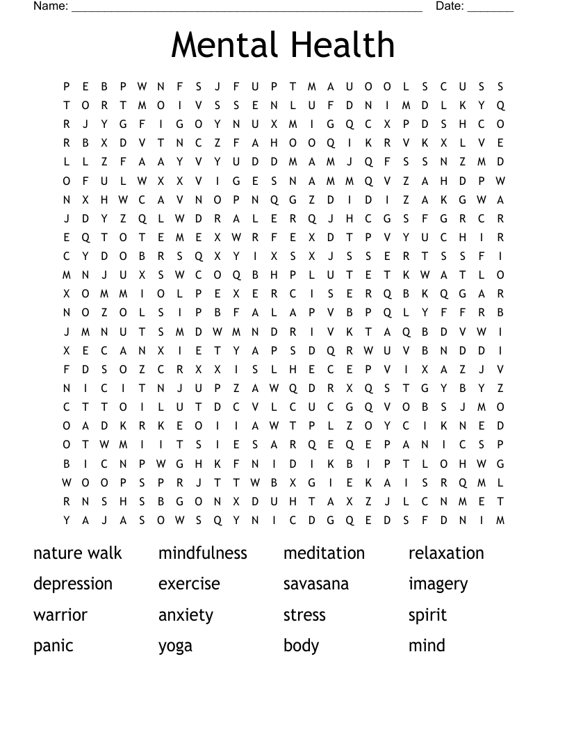 Mental Health Word Search