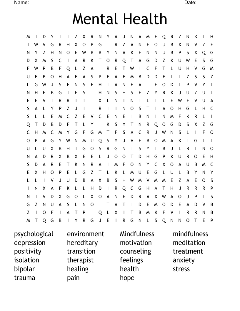 Mental Health Word Search