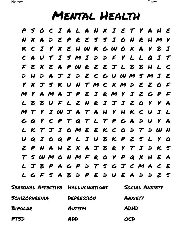 Mental Health Word Search