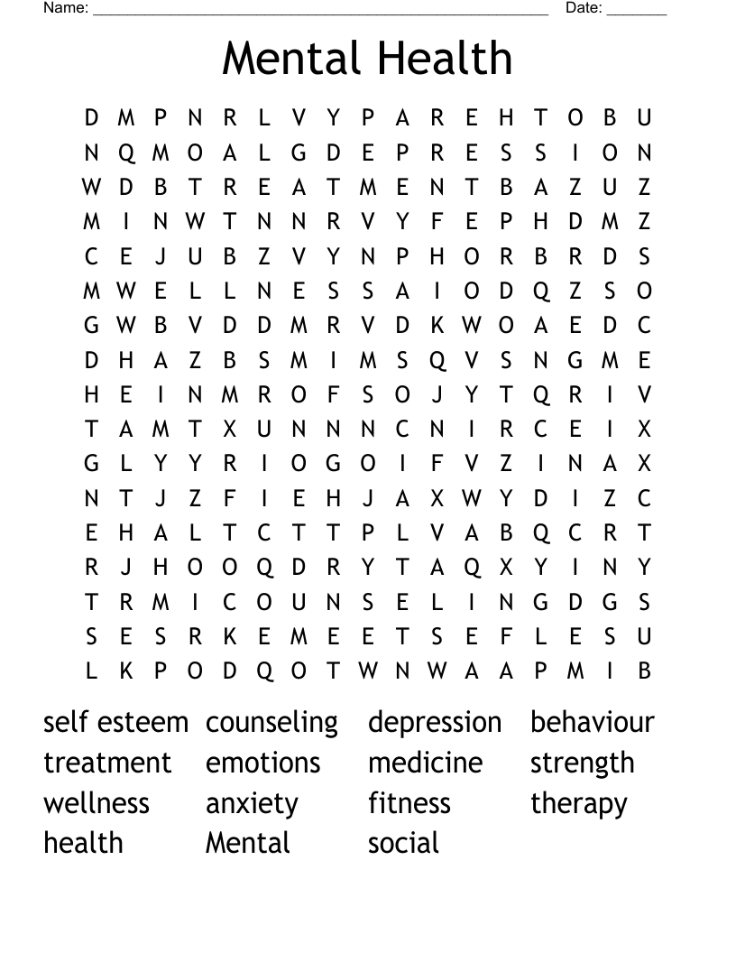 Mental Health Word Search