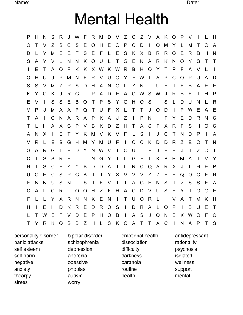 Mental Health Word Search