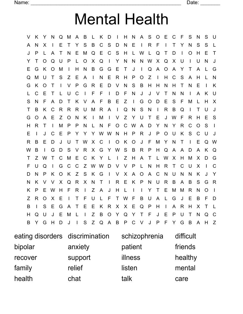 Mental Health Word Search