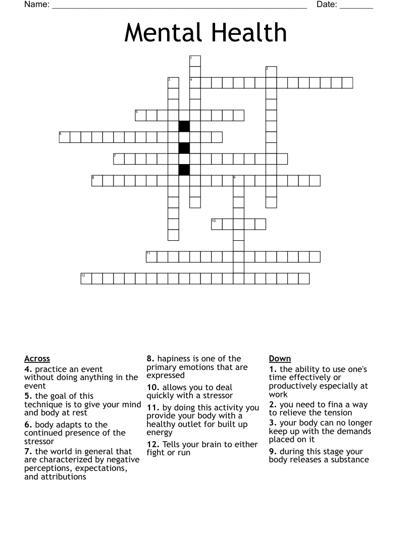 Mental Health Crossword