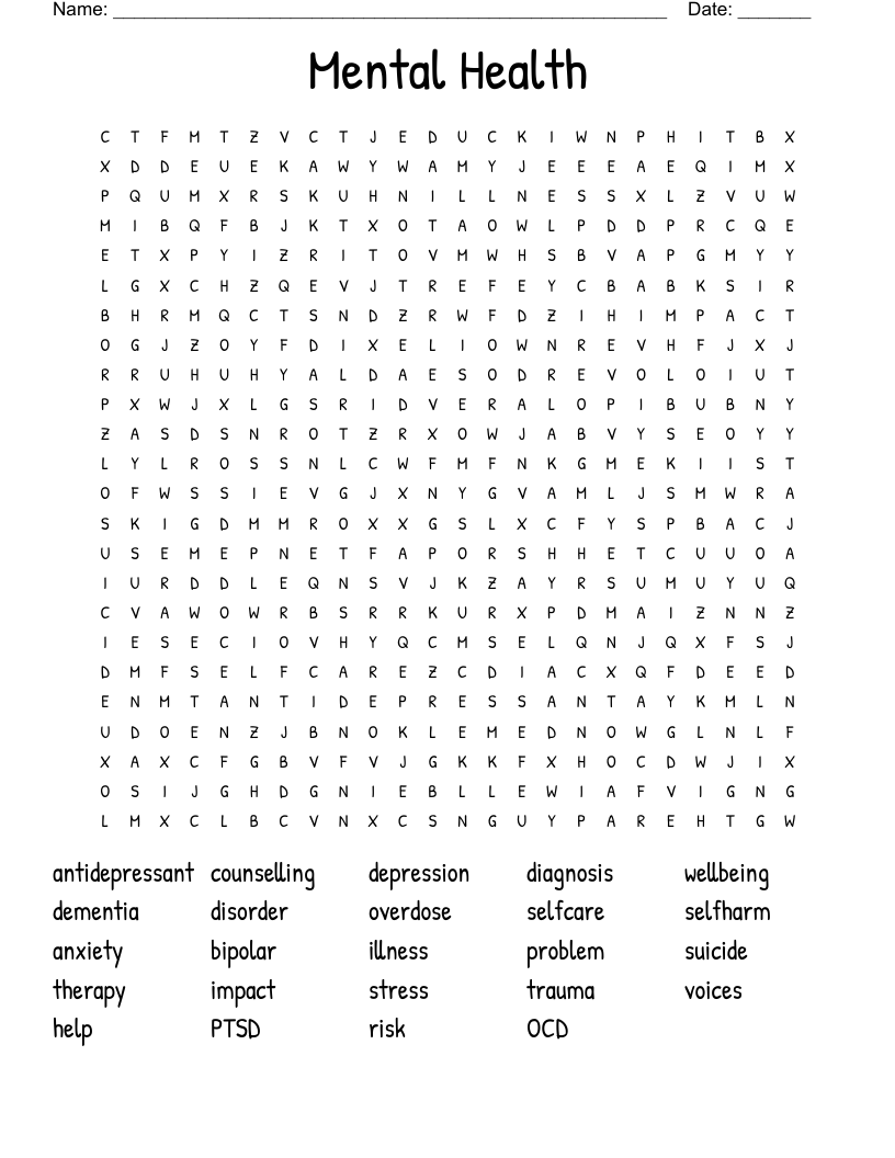 Mental Health Word Search