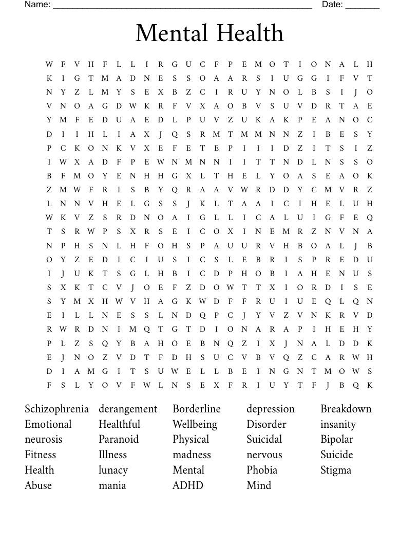Mental Health Word Search