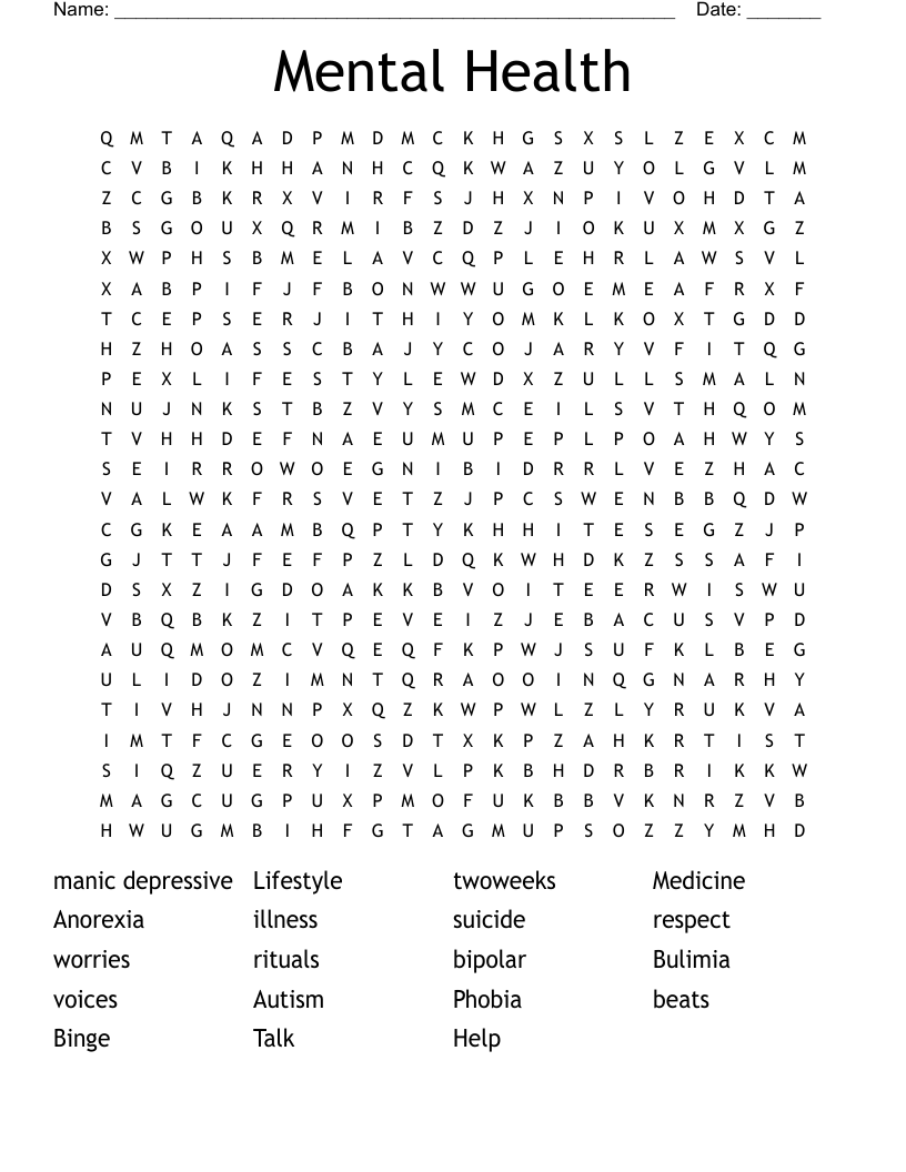 Mental Health Word Search