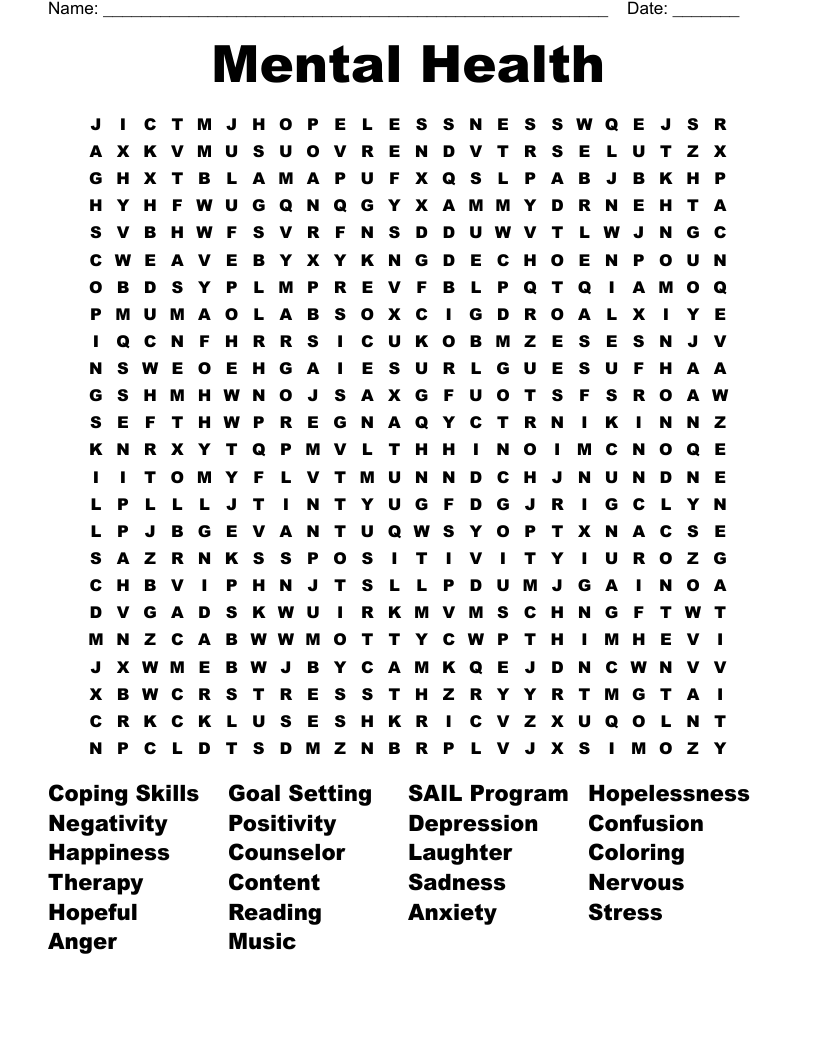 Mental Health Word Search