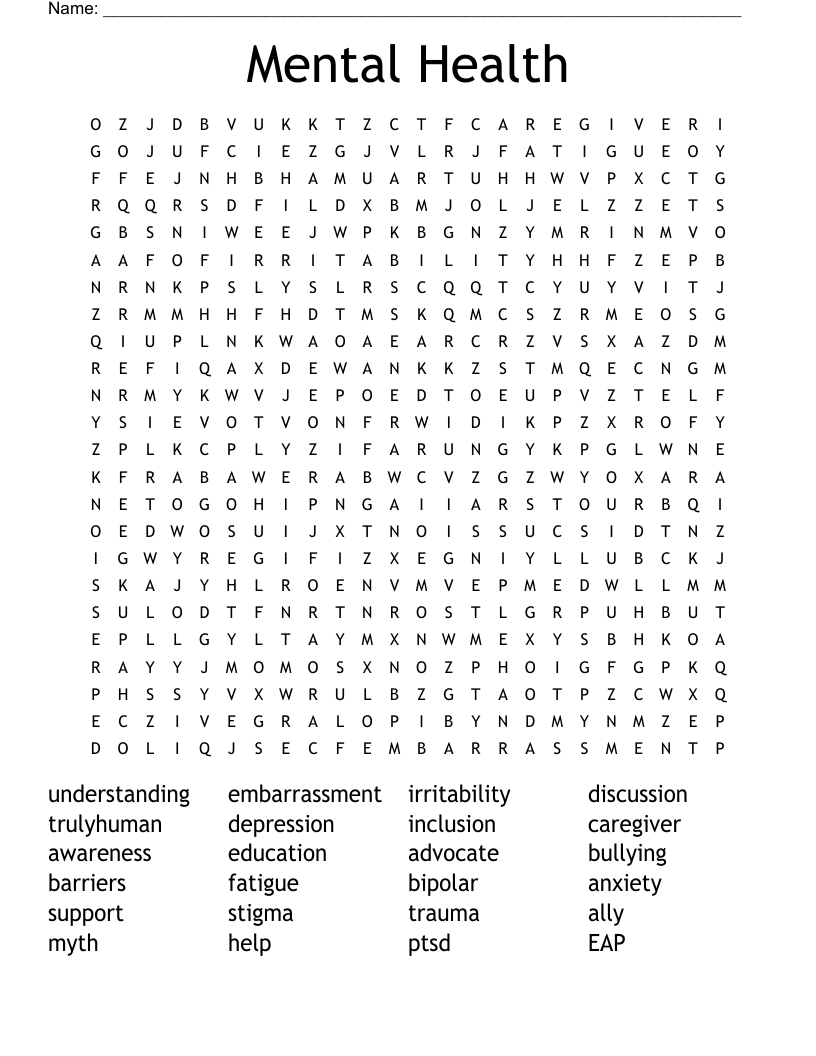 Mental Health Word Search