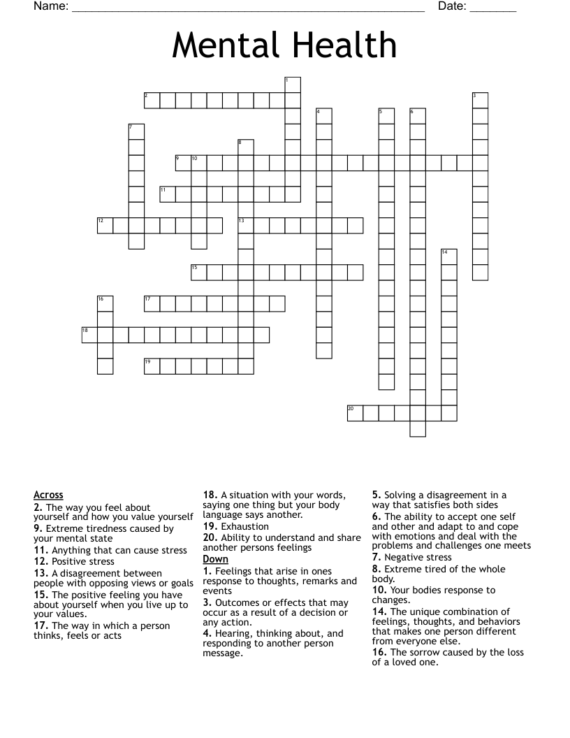 Mental Health Crossword