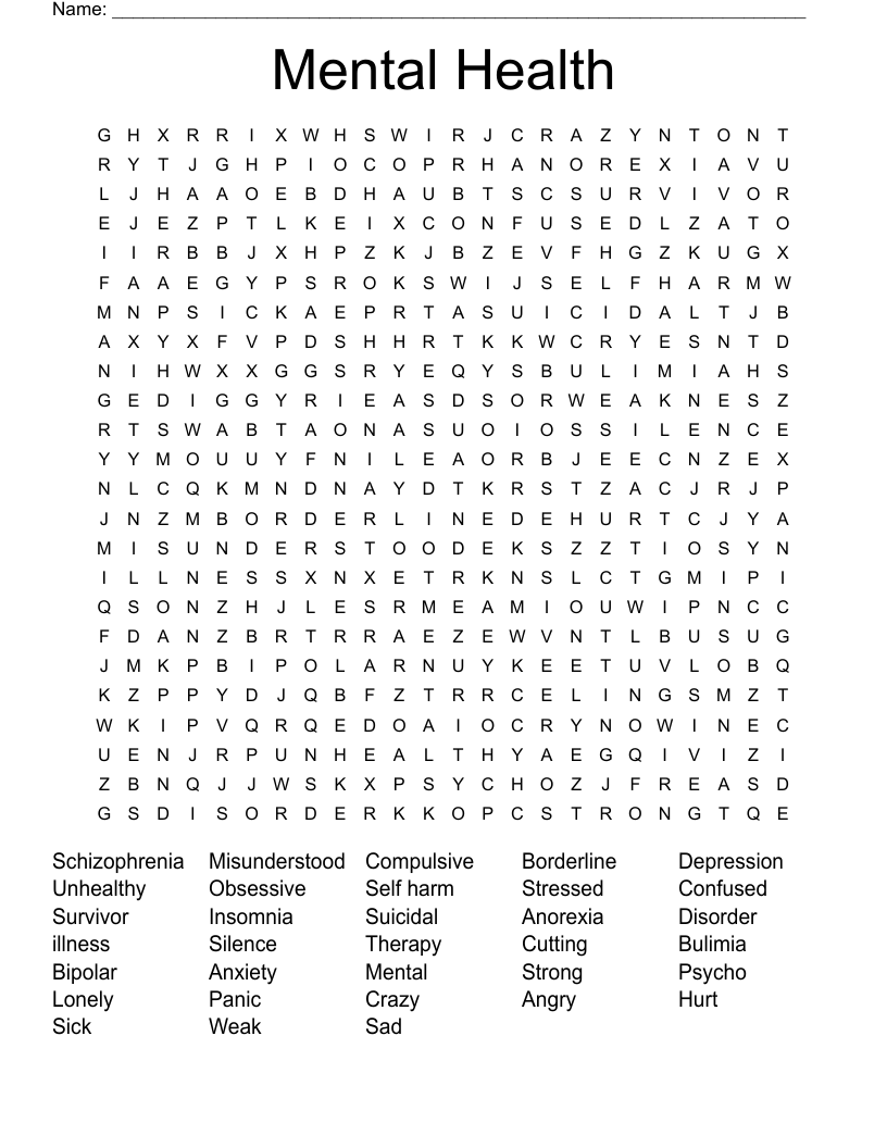 Mental Health Word Search