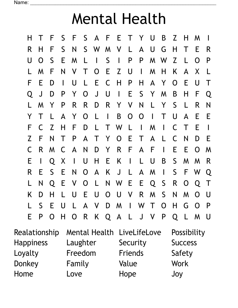 Mental Health Word Search