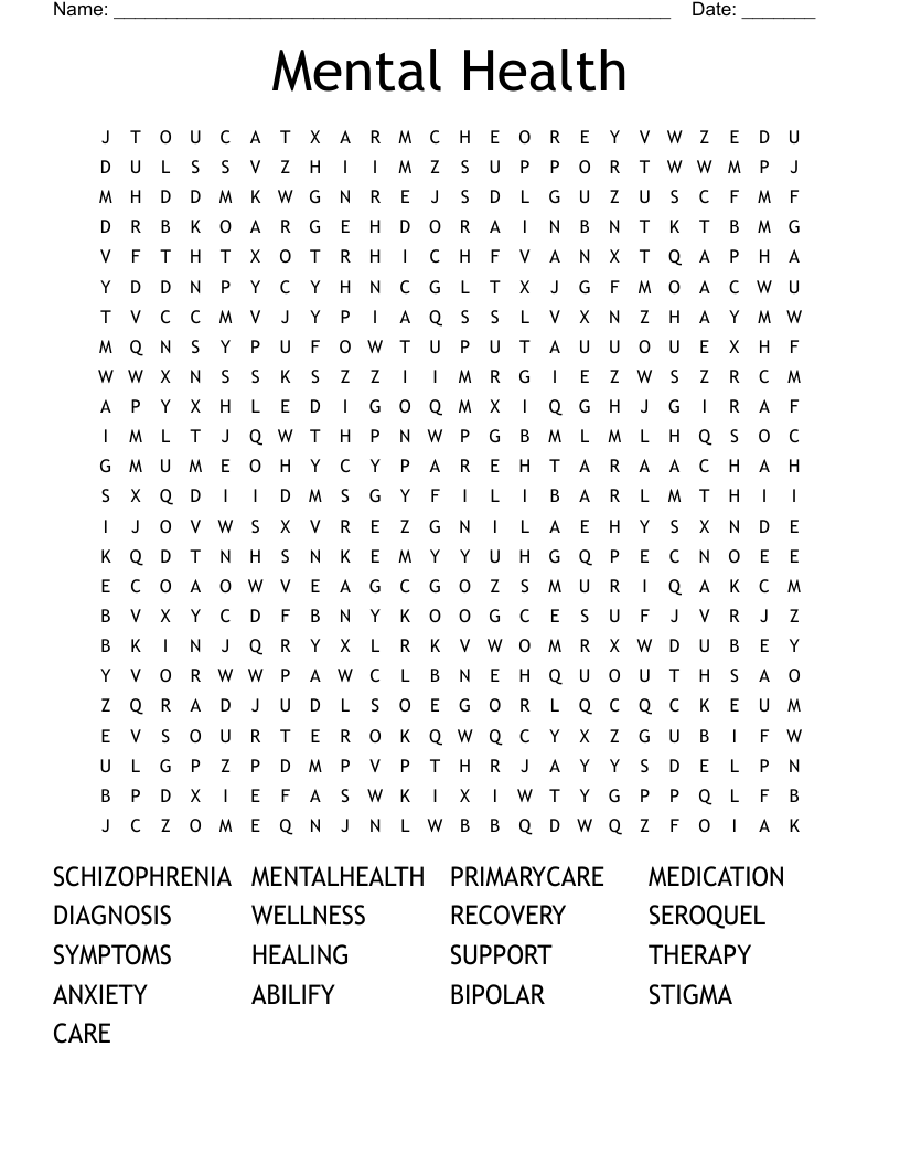 Mental Health Word Search