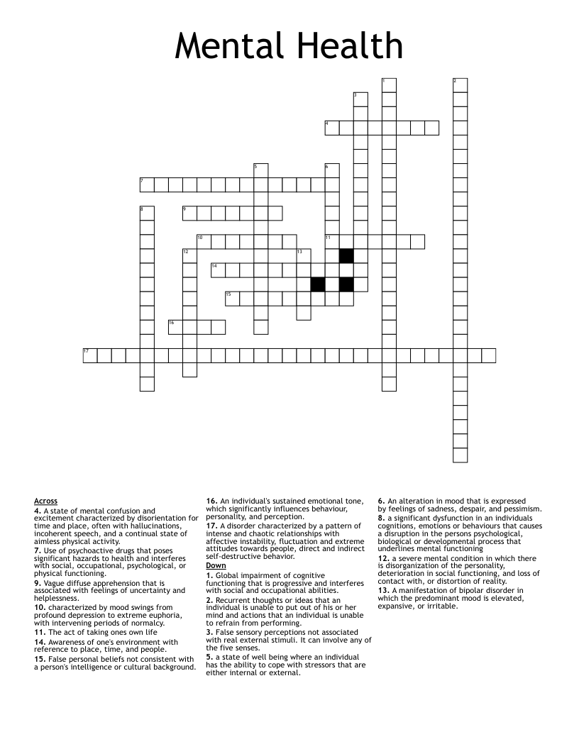 Mental Health Crossword