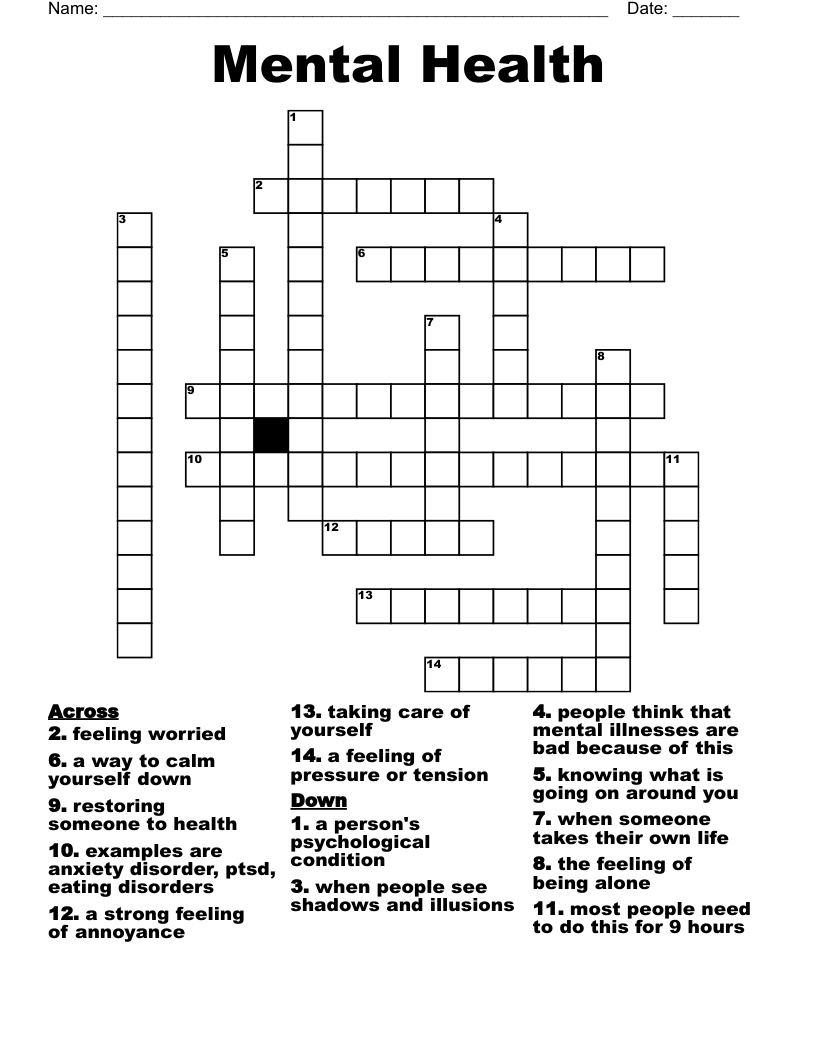 Mental Health Crossword