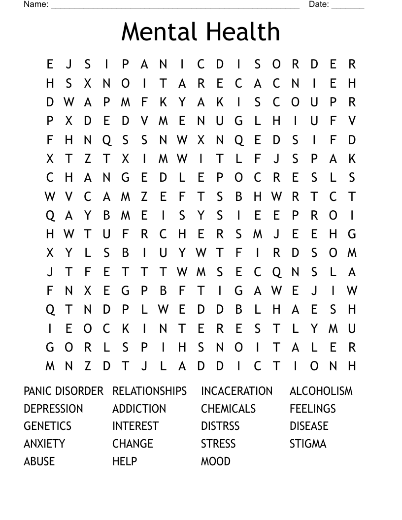 Mental Health Word Search