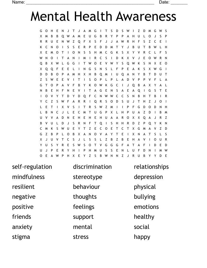 Mental Health Awareness Word Search