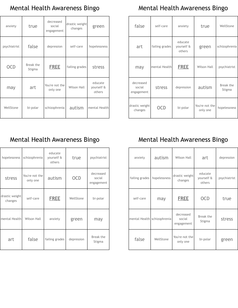 Mental Health Awareness Bingo