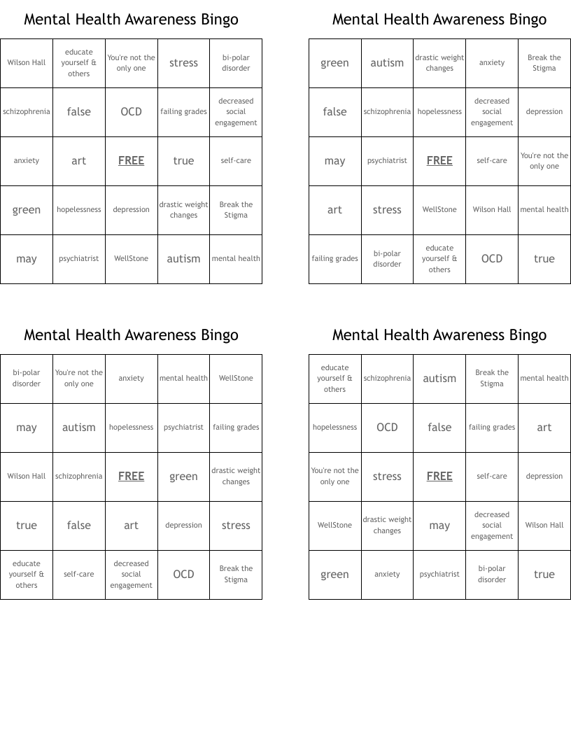 Mental Health Awareness Bingo