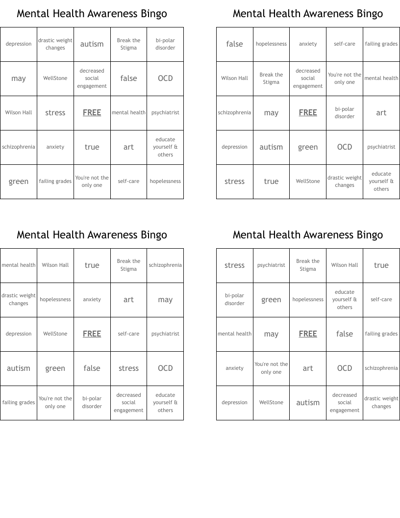 Mental Health Awareness Bingo 