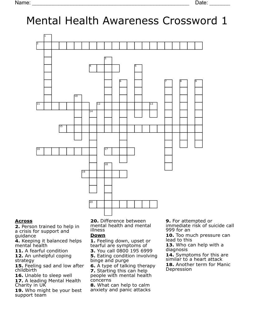 Mental Health Awareness Crossword 1