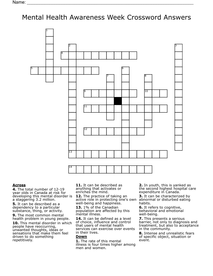 Mental Health Awareness Week Crossword Answers