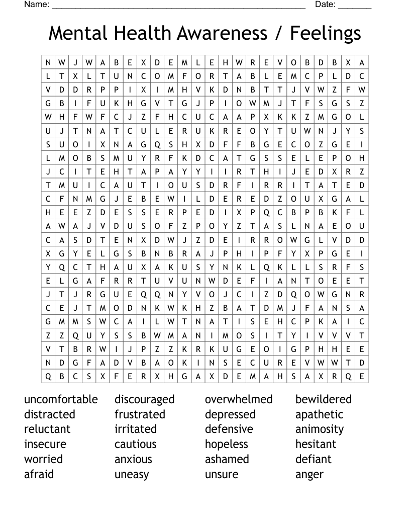 Mental Health Awareness  / Feelings  Word Search