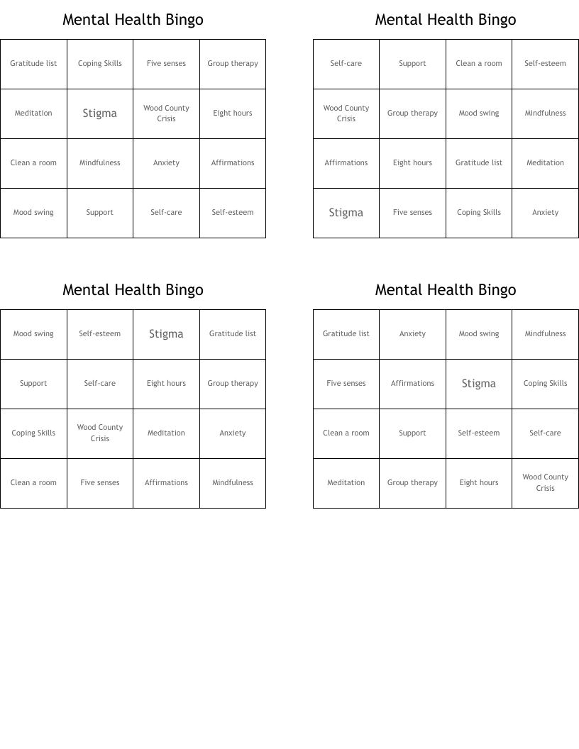 Mental Health Bingo